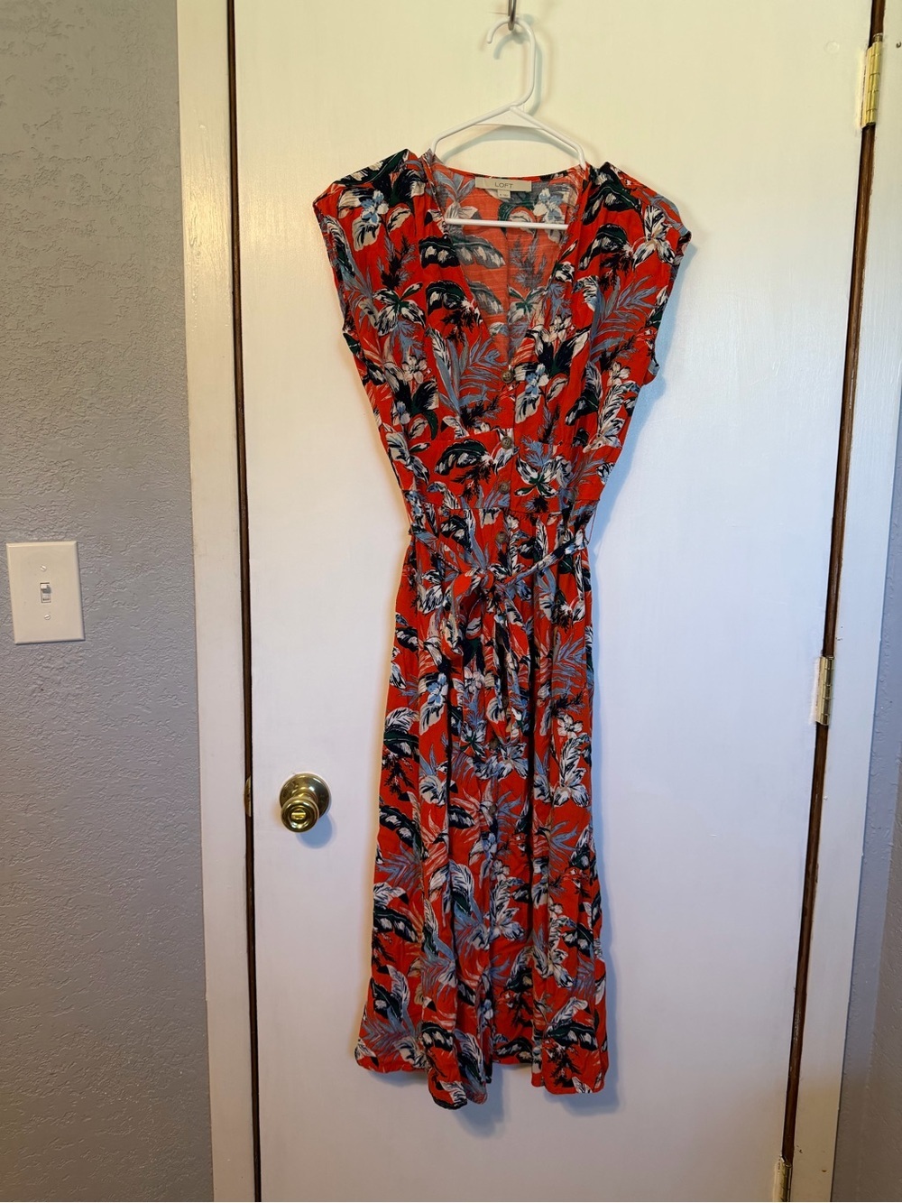 LOFT Red Floral Maxi Dress with V-Neck